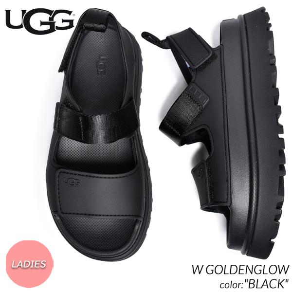 UGG W GOLDENGLOW BLACK アグ ウィメンズ ゴールデングロウ サンダル スライド レディース ( 黒 ブラック 厚底 ストラップ 1152685 )