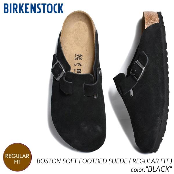 BIRKENSTOCK BOSTON SOFT FOOTBED SUEDE ( REGULAR FIT ) BLACK ビルケンシュトック ボストン スエード サンダル メンズ 黒 1027142