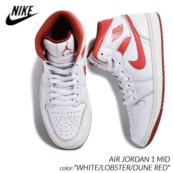 NIKE AIR JORDAN 1 MID WHITE/LOBSTER/DUNE RED ナイキ エア ジョーダン ミッド スニーカー 白 ホワイト 赤 メンズ FJ3458-160