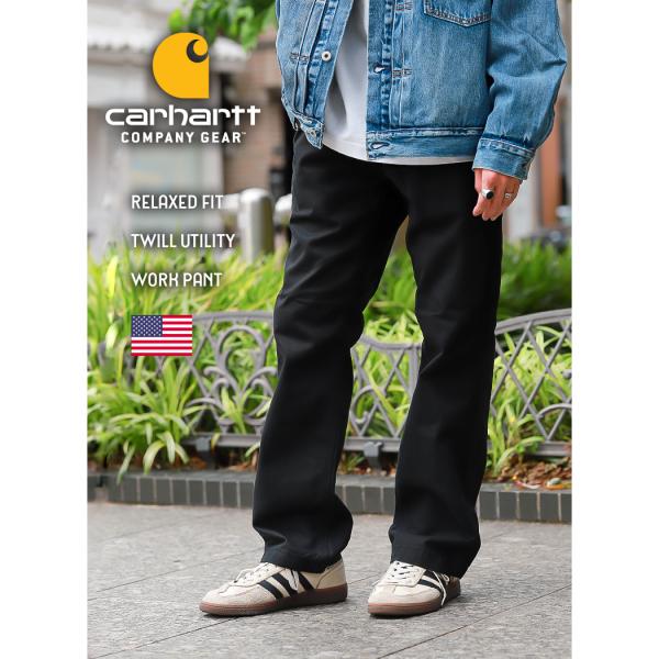 CARHARTT カーハート リラックス ワーク ツイル パンツ RELAXED FIT TWILL UTILITY WORK PANT BLACK ( 黒 ブラック ワーク ボトムス  B324 )