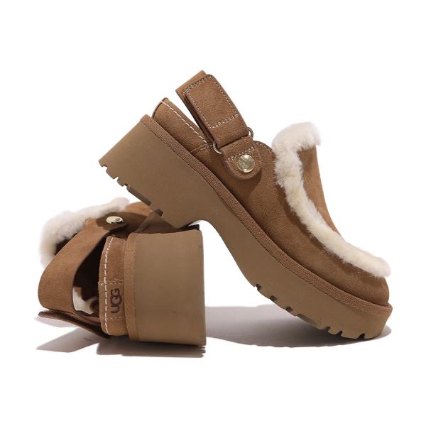 UGG アグ 厚底 スエード ミュール クロッグ ファー サンダル Esmee Clog CHESTNUT ニュー ハイツ エスミー ( ベージュ 茶色 レディース 1173331-CHE )_12