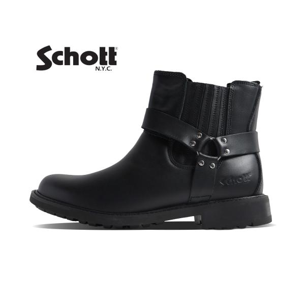 Schott ショット バイクブーツ サイドゴアブーツ レザー リングブーツ ブーツ Leather ring boots BLACK ブラック 黒 レザーシューズ メンズ ブーツ S24102BLK