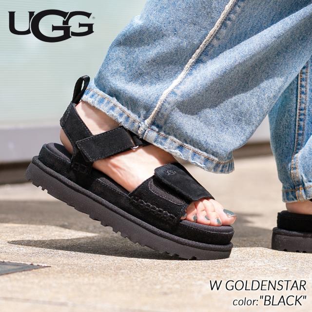 UGG W GOLDENSTAR BLACK アグ ウィメンズ ゴールデンスター  サンダル スライド レディース ( スエード 黒 ブラック 厚底  ストラップ 1136783 )