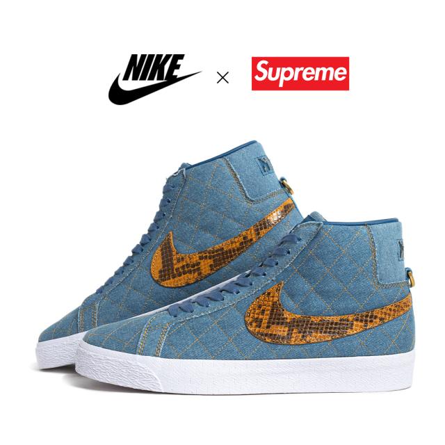 NIKE シュプリーム × ナイキ コラボ SB ズーム ブレーザー ミッド BLAZER MID × SUPREME INDUSTRIAL BLUE ( 青 ブルー パイソン DX8421-400 )