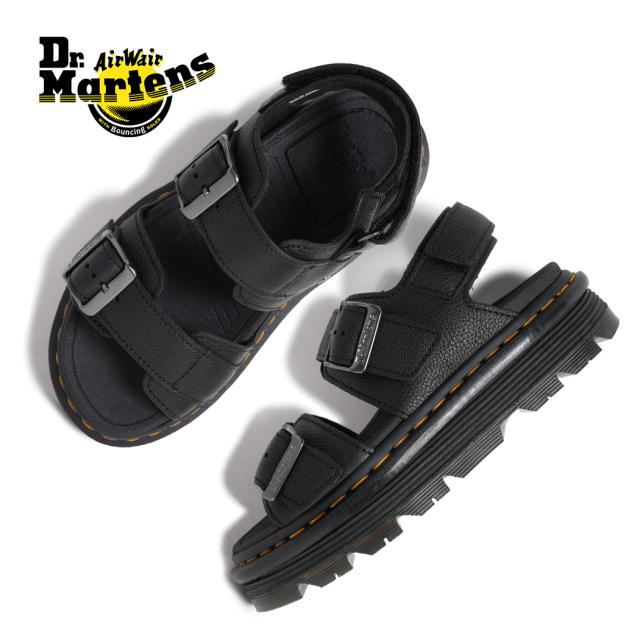 Dr.Martens ドクターマーチン ZEBZAG SANDAL ゼブザグ サンダル BLACK レザー 黒 ブラック ストラップ イエローステッチ 革靴 メンズ レディース 43398001