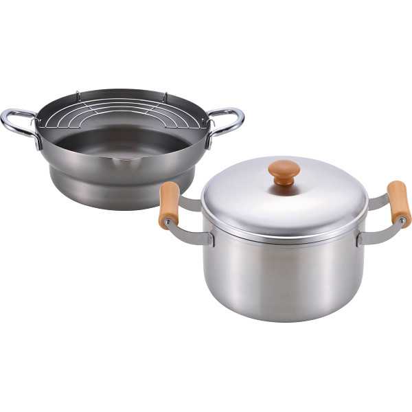 【送料無料】|千歳　鉄共柄段付き天ぷら鍋２４ｃｍ＆木柄深型両手鍋２２ｃｍセット|ＣＳ−０５２ 12,474円