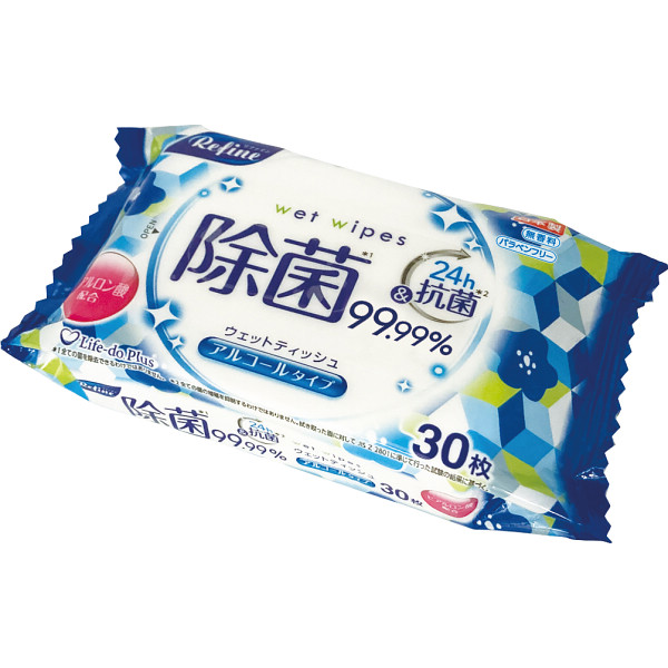 【送料無料】72個一括 リファイン　アルコール除菌おでかけウェットティッシュ（３０枚）