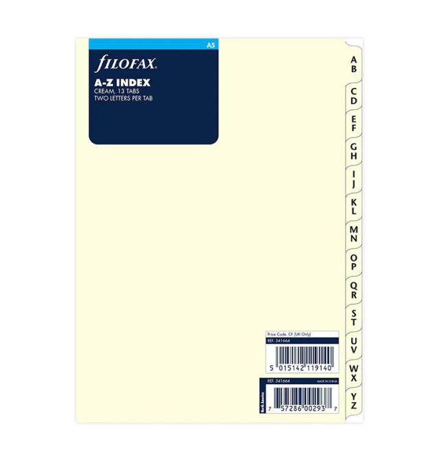 ファイロファックス システム手帳 リフィル A5サイズ AZインデックス(クリーム) 6穴 デスクサイズ filofax 341664