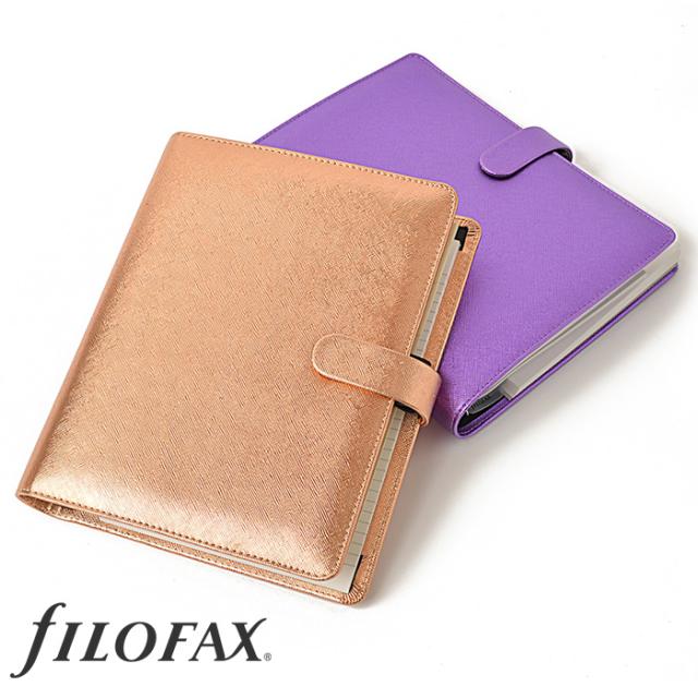 ファイロファックス システム手帳 サフィアーノ メタリック Metallic A5サイズ 合皮 6穴 リング径30mm デスクサイズ filofax Saffiano 2024年ダイアリー付き