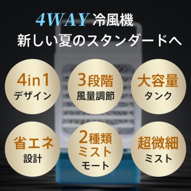 冷風機 小型 1L 大容量タンク 冷風扇 -12℃冷却 4WAYデザイン 最大風量10m/s 冷風扇風機 省エネ 3段階風量調整 2種類ミストモード USB給電 2段階自動OFF