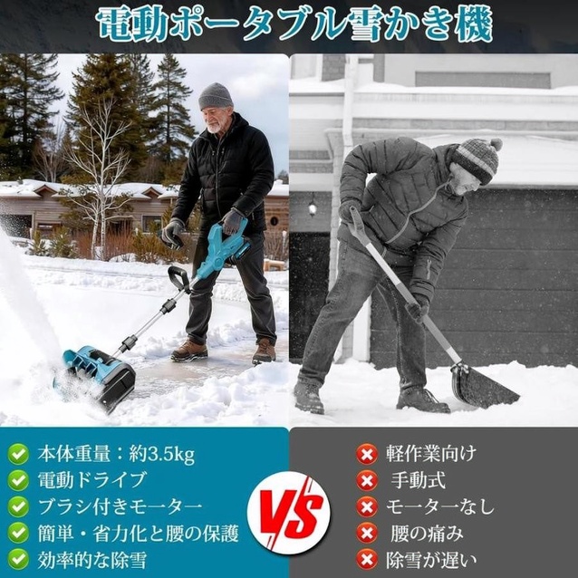 電動除雪機 家庭用 コードレス 充電式 軽量 伸縮 折り畳み式 マキタ 18Vバッテリー対応 互換 業務用 組立簡単 雪かき機 投雪 除雪器具 除雪用品 北海道_3