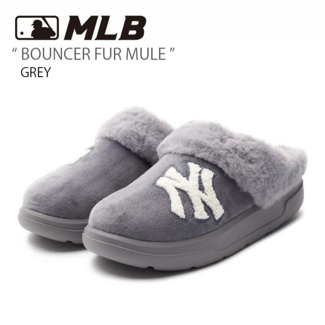 MLB エムエルビー レディース ミュール MLB BOUNCER FUR MULE GREY ファー ミュール サンダル スリッパ グレー 女性用 3AMUPSF36-50GRS