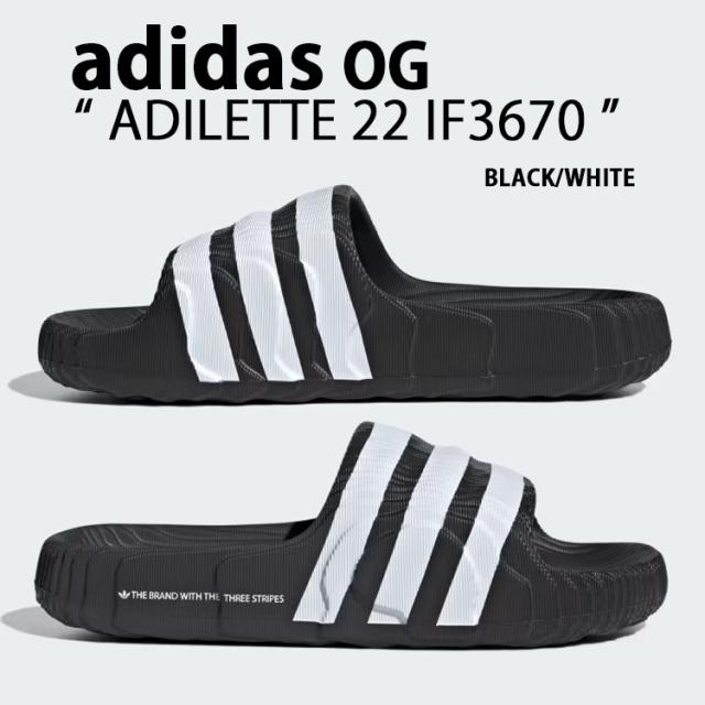 adidas originals アディダス  サンダル ADILETTE 22 SLIDE SANDAL BLACK WHITE ストライプ IF3670 アディレッタ スライドサンダル ブラック