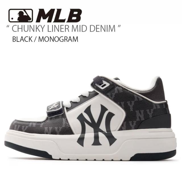 MLB エムエルビー スニーカー MLB CHUNKY LINER MID DENIM MONOGRAM チャンキー ライナー ミッド デニム モノグラム ヤンキース 3ASXCDN3N-50BKS