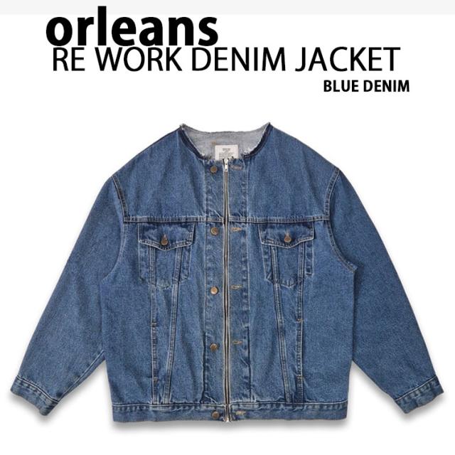 orleans デニムジャケット orleans re work denim jacket カバーオール Gジャン BLUE DENIM ビンテージ加工 ノーカラー 再構築ウェア