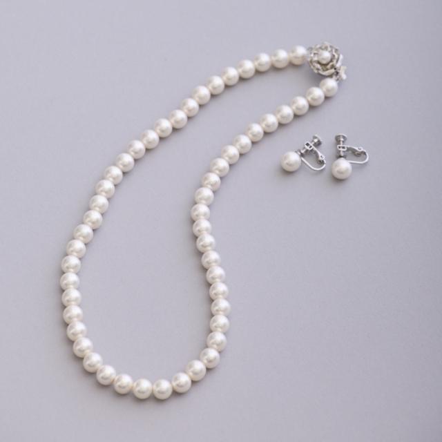 日本製 国産 人工 貝 ネックレス 貝パールネックレスセット 貝パール パールネックレス イヤリング 8mm フォーマル 冠婚葬祭 結婚式 披露宴 入学式 卒業式_3