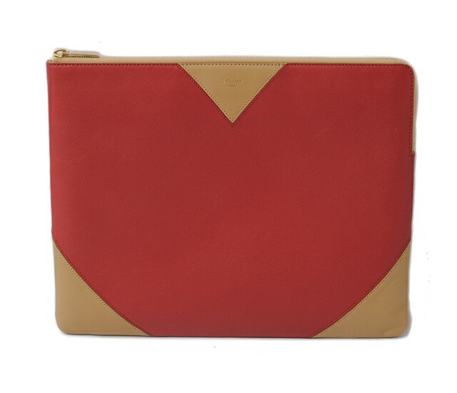 【中古】 CELINE セリーヌ ブランドバッグ 中古 クラッチポーチ/クラッチバッグ/iPadケース バイカラー Red/Camel レッド/キャメル 10241の通販は