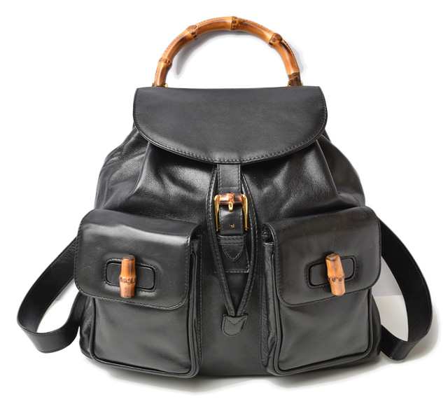 グッチ リュック バンブー/バックパック GUCCI バッグ ヴィンテージ レザー ブラック【中古】の通販は