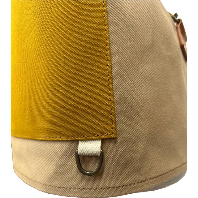 DIY ワーク エプロン ショート ベージュ×イエロー マルチポケット 倉敷帆布 栃木レザー キャンバス 本革 かっこいい ポケット ユニセックス 綿100％ 倉敷6号帆布 黄 白 前掛け 作業用 ガーデニング カフェ_3