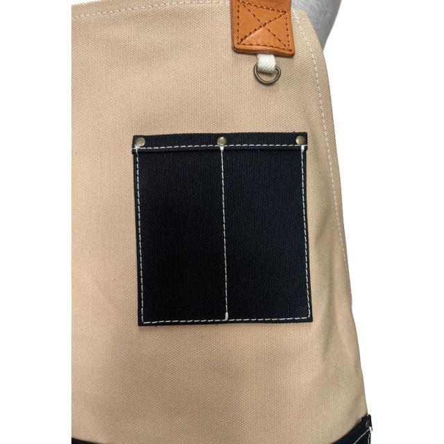 DIY ワーク エプロン ショート ベージュ×ブラック マルチポケット 倉敷帆布 栃木レザー キャンバス 本革 かっこいい ポケット ユニセックス 綿100％ 倉敷6号帆布 黒 白 前掛け 作業用 ガーデニング カフェ_3