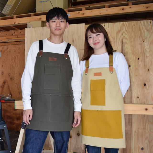 DIY ワーク エプロン ロング カーキ マルチポケット 倉敷帆布 栃木レザー キャンバス 本革 かっこいい ポケット ユニセックス 綿100％ 倉敷6号帆布 黄 緑 前掛け 作業用 ガーデニング カフェ_5