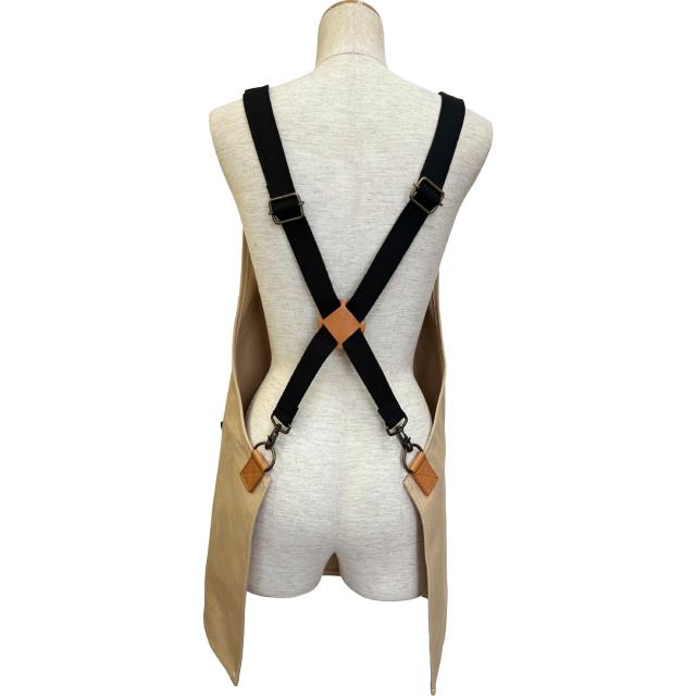 DIY ワーク エプロン ロング ベージュ×ブラック マルチポケット 倉敷帆布 栃木レザー キャンバス 本革 かっこいい ポケット ユニセックス 綿100％ 倉敷6号帆布 黄 緑 前掛け 作業用 ガーデニング カフェ_1
