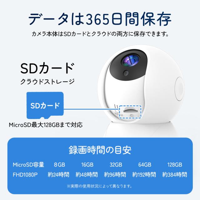 ワイヤレス 見守りカメラ ネットワークカメラ 防犯カメラ 300万画素 高