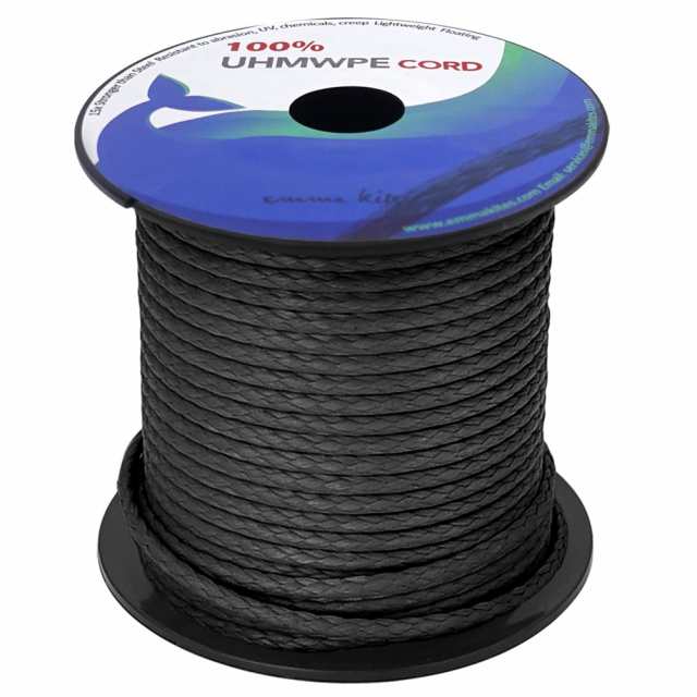 ブラック_1000kg | 直径3.0mm x 16M emma kites 100% UHMWPE 超高強度ポリエチレン繊維コード 3mm直径 x 16Mロール 1000kg / 2200lb強度 ウーピースリング自作 ガイロープ ハンモック設営 ロープワーク ハイキング アウトドア使用 高強度 ブラックの通販は