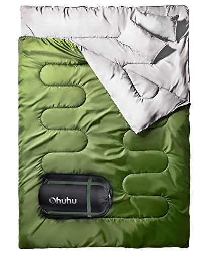 グリーン Ohuhu 寝袋 2人用 封筒型 夏用 冬用 210T防水 シュラフ キャンプ用品 丸洗いok ファミリ 2 in1 連結解体可能 最低使用温度 7℃~20℃ 車中泊 登山 キャンプ 枕2個付き 収納袋付き 220x150cm 黒 緑選択可能の通販は 7,844円