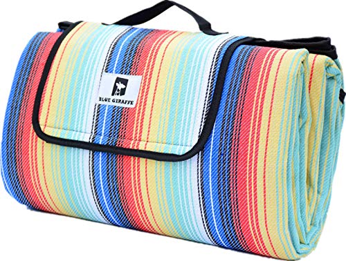 ストライプ柄（レインボー） Blue Giraffe レジャーシート 厚手 ピクニックシート大判 200X200cm 3層構造 レジャーマット アウトドア クッション 防水 おしゃれ チェック柄 洗える 花火大会 運動会 遠足の通販は 5,202円