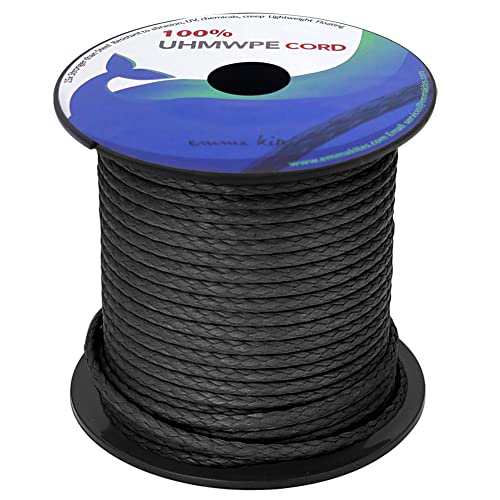 ブラック_350kg | 直径1.6mm x 31M emma kites 100% UHMWPE 超高強度ポリエチレン繊維コード 1.6mm直径 x 31Mロール 350kg / 750lb強度 ウーピースリング自作 ガイロープ ハンモック設営 ロープワーク ハイキング アウトドア使用 高強度 ブラック