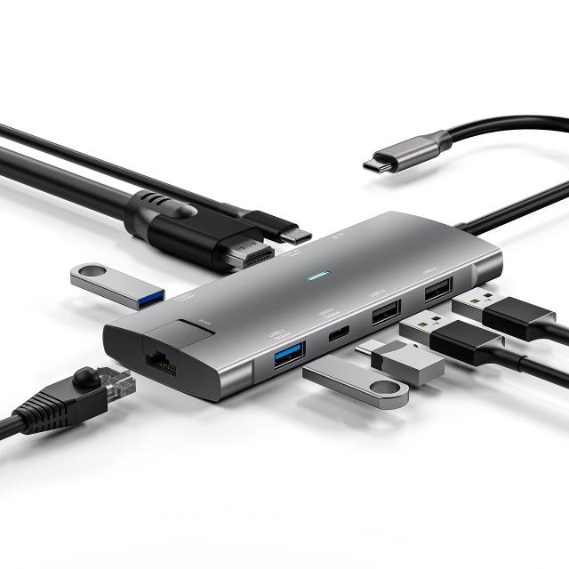 USB C ハブ 10Gbps 高速データ転送 USB 3.2 Gen 2 10Gbps データポート，8in1ハブ ドッキングステーション 変換アダプタ 4K@60Hz出力HDMIポート / 1Gbps イーサネット/PD 100W 急速充電ポート/MacBook Pro Air/iPad Pro/Samsung/Surface 5,280円