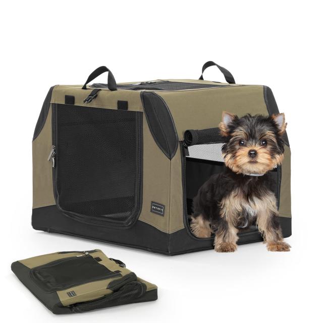 61L x 46W x 43H cm_グリーン Petsfit 折りたたみ ソフトクレート ポータブルケージ ペットハウス 猫 犬 クレート 中型犬 回転式パイプ 持ち手付き【折りたたみ簡単！急な来客時やアウトドアに】