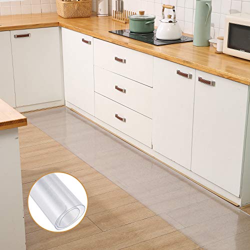 JINCHEN キッチンマット クリア PVC 180x60cm 厚さ1.5mm 拭ける PVCマット クリアマット 台所マット 床保護マット 透明マット ソフト お手入れ簡単 滑り止め 撥水 汚れ防止 フロア/畳/フローリング/床暖房対応 オプションの厚さ2.0mm/1.5mmはカスタマイズ可 (1.5mmx180x60cm)の通販は