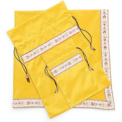 ゴールド+ピンクリボン_3点セット ポーチ大、小付 Kuai タロットクロス パステルカラー 68×68cm 3点セット ベルベット ポーチ付 タロット カード 占い 鑑定 厚手 (ゴールド+ピンクリボン， 3点セット ポーチ大、小付)の通販は 6,425円