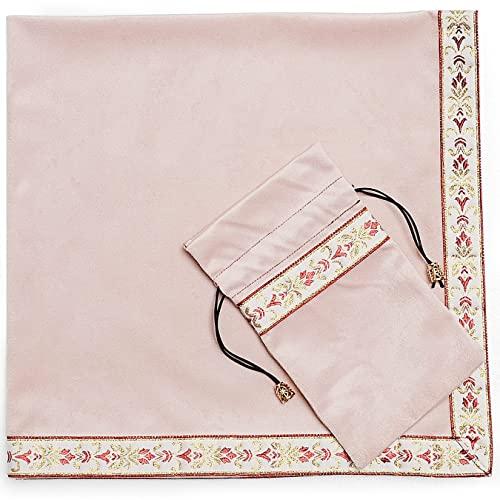 パステルピンク+ピンクリボン_2点セット ポーチ小付 Kuai タロットクロス パステルカラー 68×68cm 2点セット ベルベット ポーチ付 タロット カード 占い 鑑定 厚手 (パステルピンク+ピンクリボン， 2点セット ポーチ小付) 5,027円