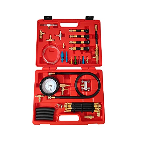 ZKTOOL アップグレードされた燃料噴射圧力テスターキット、燃料圧力計 ゲージ 0-120PSI、燃料噴射システムに適用、4つの燃料パイプクイックコネクタが装備