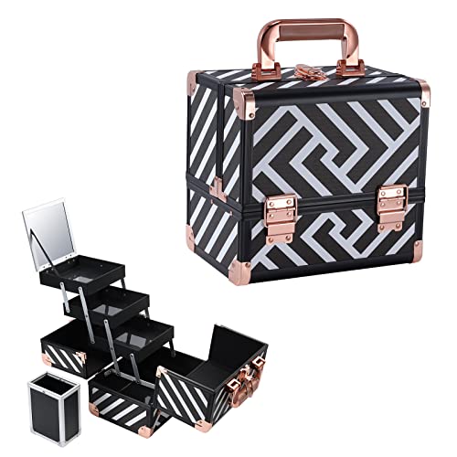 ブラック Hapilife プロ仕様 メイクボックス 大容量 化粧品収納 コスメ収納 メイク道具 コスメボックス 鏡付き 収納ボックス 鍵付き (黒)の通販は