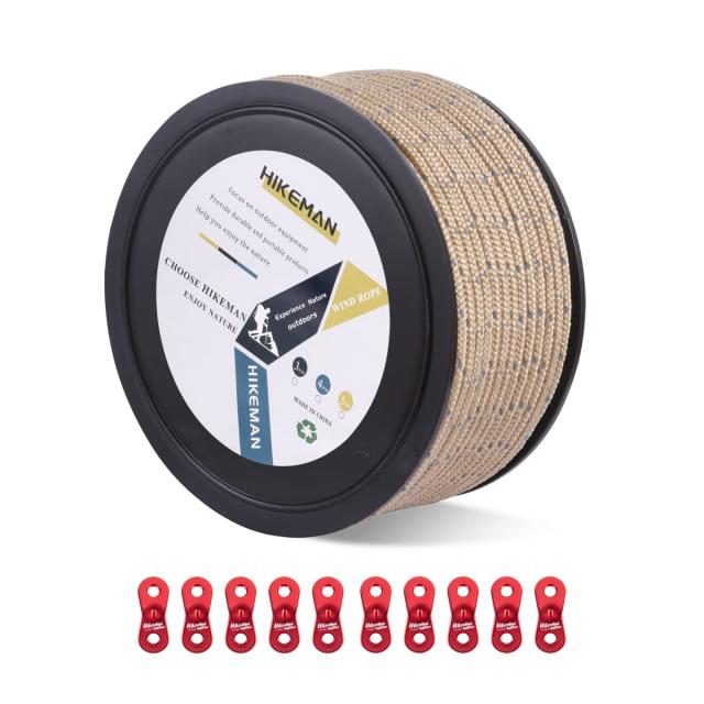 (カーキー 5ＭＭ)… テントロープ パラコード ガイロープ タープ用 張り綱 反射材入り 50m 3mm/4mm/5mm 耐荷重400kg 多機能 自在金具付き 防水 耐摩耗性 登山 設営 キャンプ用品 結びやすい(カーキー 5ＭＭ)の通販は