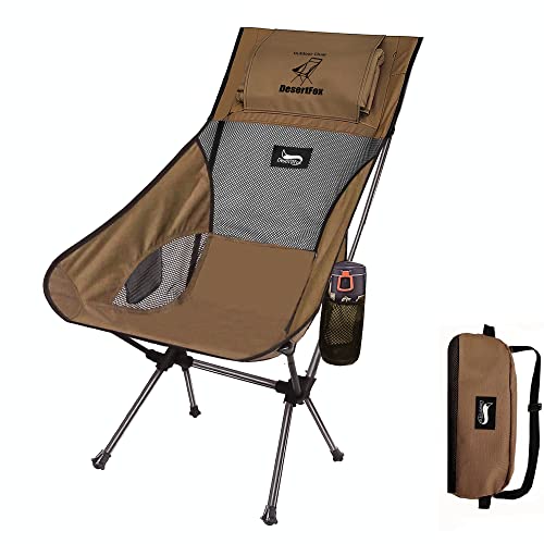 豪華版/ブラウン_単品 DesertFox アウトドアチェア 折りたたみ コンパクト 超軽量 ハイバック キャンプ 椅子 【独自開発の変形枕/マット】 【耐荷重150kg】 イス 収納バッグ付き お釣り 登山 0068 (豪華版/ブラウン， 単品) 5,972円
