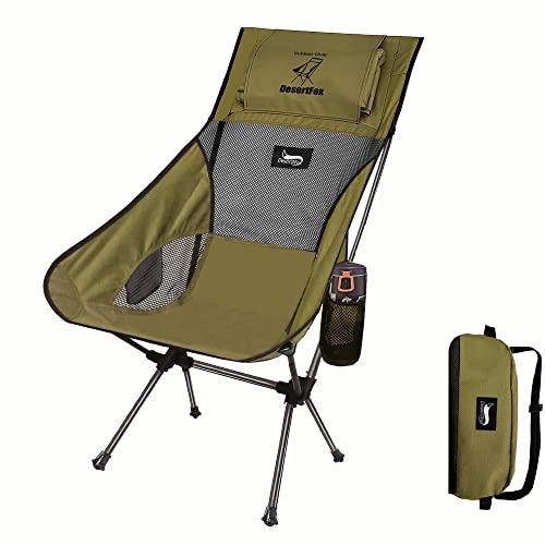 豪華版/オリーブ_単品 DesertFox アウトドアチェア 折りたたみ コンパクト 超軽量 ハイバック キャンプ 椅子 【独自開発の変形枕/マット】 【耐荷重150kg】 イス 収納バッグ付き お釣り 登山 0068 (豪華版/オリーブ， 単品) 5,975円