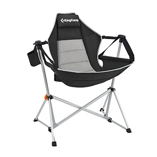大人_ブラック／グレー KingCamp ゆらゆらハンモックチェア アウトドア チェア 自立式 折り畳み椅子 角度調整可能 アルミニウム合金製 耐荷重120kg 収納袋付き ロッキングチェア キャンプ ガーデン ビーチ 室内/室外の通販は