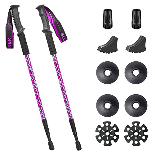 パープル Glvaner トレッキングポール 2本セット トレッキングステッキ 登山 ストック アンチショック機能付 6061アルミ製 軽量300ｇ 3段伸縮式 ウォーキングポール コンパクト お花見 付属品付き 男女兼用 最小65ｃｍまで小さく伸縮 (パープル) 5,948円