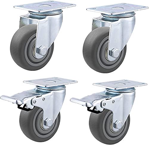ybaymy キャスター 車輪 自在キャスター 径100mm 4インチ ゴム 4個セット 静音 360度回転 ブレーキ付き 耐荷重 400Kg プレート式 台車 家具 棚用 産業用 交換キット 6,201円