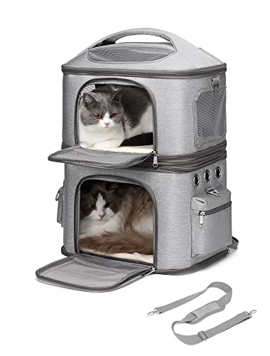 グレー CHINSUKIDA 猫 2匹 リュック 分離可 キャリー 2層 ペット キャリーバッグ 小型犬 ソフトクレート 折りたたみ可 マット付き 2way 通院用 (グレー）の通販は 12,212円