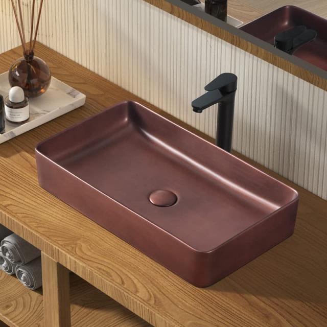 レトロ赤 LUYI 洗面ボウル 置き型 610x350x110mm 手洗いボウル 洗面台セット レトロ赤