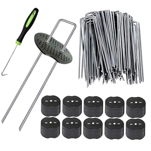 AMEITECH Uピン杭 20cm 黒丸付 防草シート幅4ｃｍ 固定用 人工芝 おさえピン U字型ピン 押さえピン コ型ピン 防草シート 固定用 農業用ネット マルチ (100本ピン+100枚黒丸)の通販は 6,040円