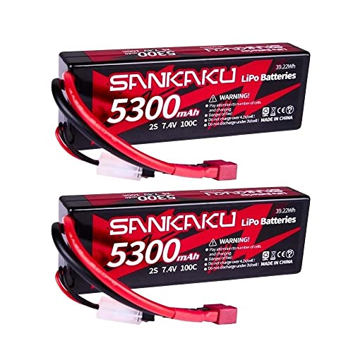 SANKAKU 5300mAh 2S Lipo バッテリー100C 7.4Vリポディーンズ T型プラグ付き、リポバッテリーハードケース、RCトラックRCトラギー RC 無人ヘリコプターFPVレーシングに適用、2つの包装 8,321円