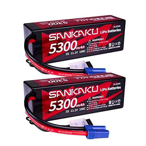 SANKAKU 5300mAh 3S Lipo バッテリー100C 11.1Vリポディーンズ EC5プラグ付き、リポバッテリーハードケース、RCトラックRCトラギー RC 無人ヘリコプターFPVレーシングに適用、2つの包装の通販は