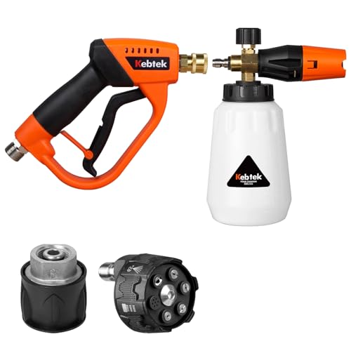 MRP-001-A 【アップグレート＆アルミ合金のアダプター新採用】Kebtek 高圧洗浄ショートガン 6in1洗車 フォームガン M22 14mm真ちゅう製 クイックコネクタ ケルヒャー（Karcher）Kシリーズ対応 高圧洗浄機アクセサリー 噴射圧力5200PSI 吐出水流60L/min フォームガン 洗車 洗床の通販は